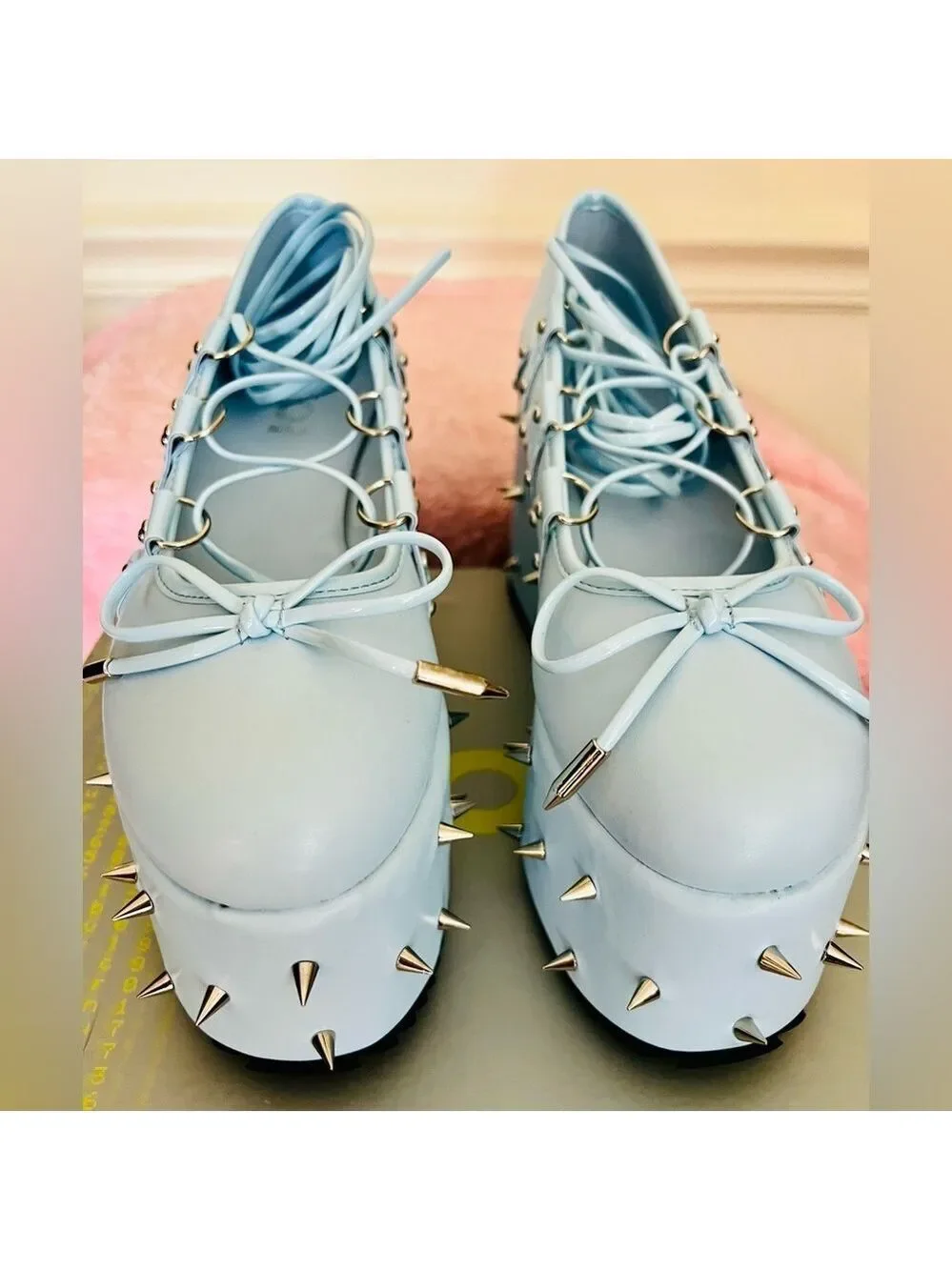 NIB Size 7 Dolls Kill KOI Footwear Zorina Lace Up Platform Ballet Shoes in Blue